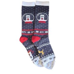 NWOT Miller Lite Christmas Crew Socks Beer Reindeer Snowflake One Size Navy